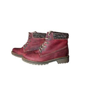 Artica Waterproof Red Leather Hiker Ankle Boots Wool Lined 6.5–7 MINT CONDITION